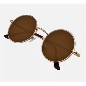 Round Sunglasses Gold Frame Brown Lens Circle Hippie Glasses Street Festival New